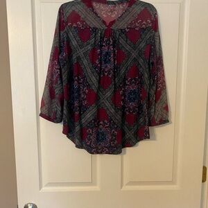 Lucky Brand Red and Black Patterned Blouse
